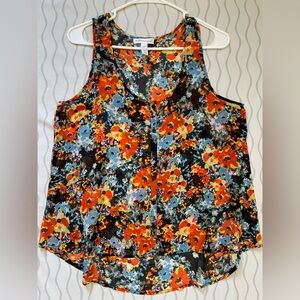 Ambiance Floral Tank Top - Orange, Blue, Black